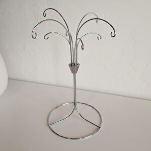Vintage 90s Necklace Holder Jewelry Tree 8 Arm Silver Toned Ornament Stand